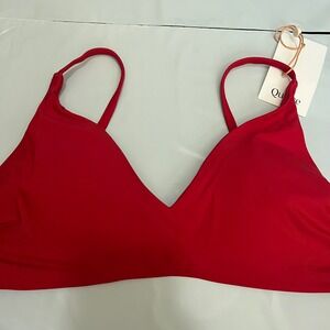 New Quince Italian V-Neck Bikini Top Cherry Red Small